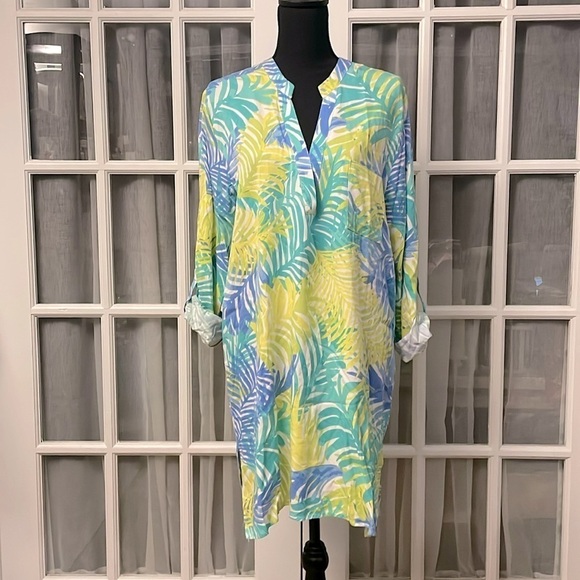 NWT Mud Pie Haven Palm of Paradise Rayon V-Neck Tunic Dress, Size L - Picture 2 of 4